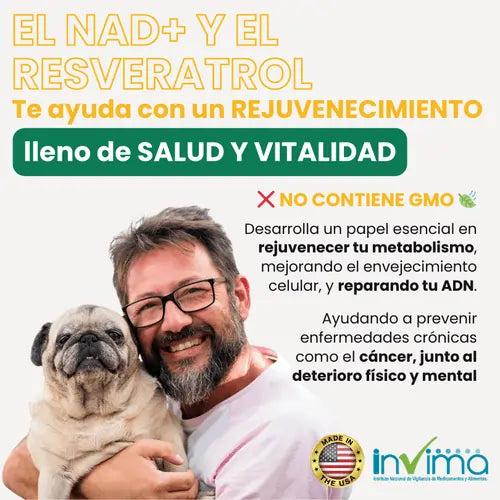 Reto Rejuvenecedor NAD+ Resveratrol® x 100 Cápsulas C/U, Hecho en 🇺🇸