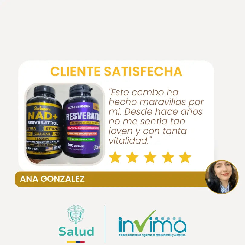 Reto Rejuvenecedor NAD+ Resveratrol® x 100 Cápsulas C/U, Hecho en 🇺🇸