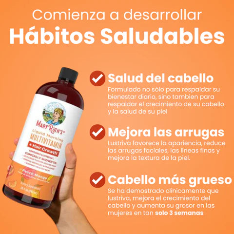 MaryRuth’s® Multivitamínico Líquido con Lustriva® – Crecimiento Capilar y Salud de la Piel ✨🥭🍑