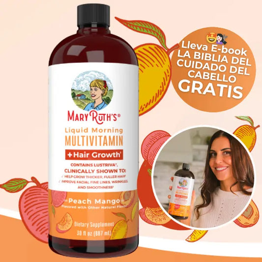 MaryRuth’s® Multivitamínico Líquido con Lustriva® – Crecimiento Capilar y Salud de la Piel ✨🥭🍑