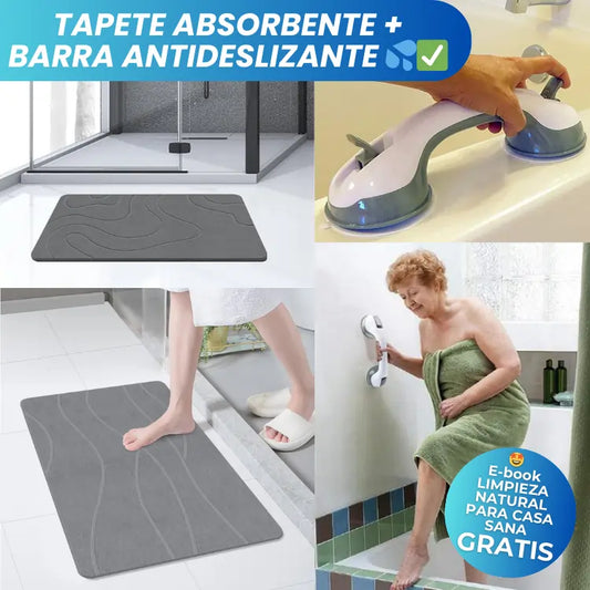 SafeDry™ Kit – Tapete Piedra Ultra Absorbente + Barra de Seguridad Antideslizante 💦❌