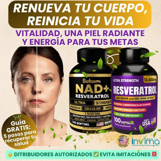 Reto Rejuvenecedor NAD+ Resveratrol® x 100 Cápsulas C/U, Hecho en 🇺🇸