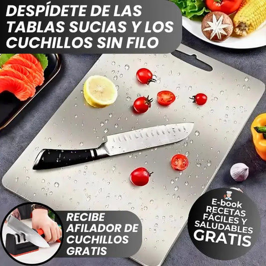 Combo CorteFácil™ – Tabla de Acero + Afilador de Cuchillos GRATIS