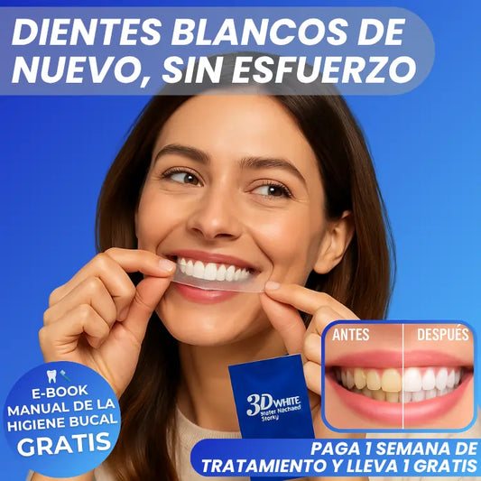 2x1 Tiras Blanqueadoras 3D Pro® – Luce Dientes Más Blancos en 30 Minutos