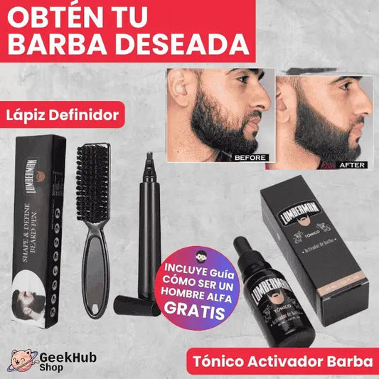 COMBO Barba Lumberman®: Lápiz Definidor + Cepillo + Tónico - GeekHub Shop