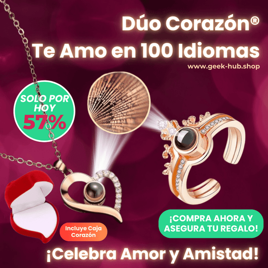 Dúo Corazón® Anillo y Collar TE AMO 100 Idiomas + ENVÍO GRATIS - GeekHub Shop